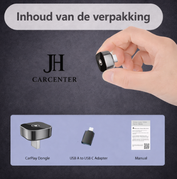 2-in-1 Draadloze CarPlay & Android Auto Adapter met usb naar usb c adapter